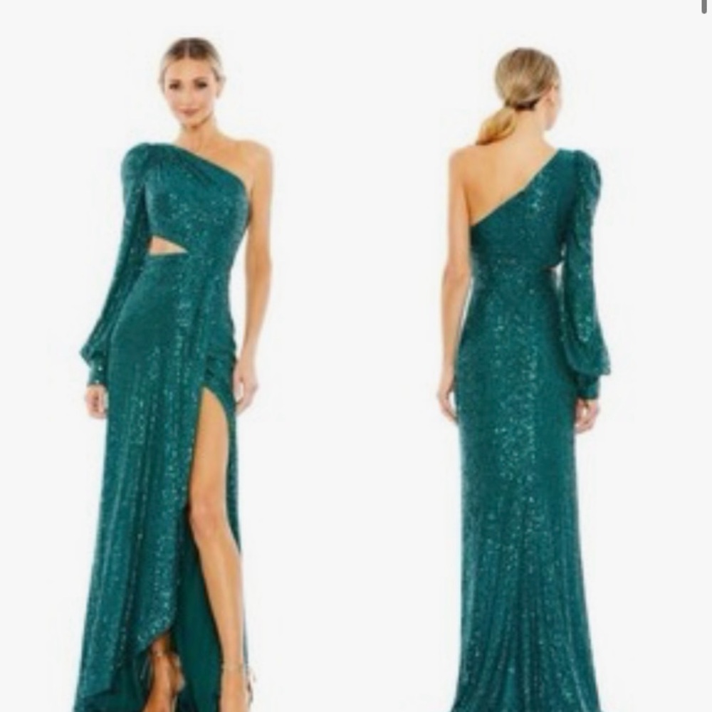 Mac Duggal Green Asymmetrical One Shoulder Gown